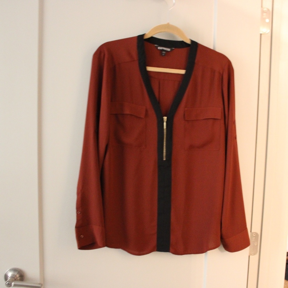 Express Portofino Zipper Blouse Burnt Orange Size Large